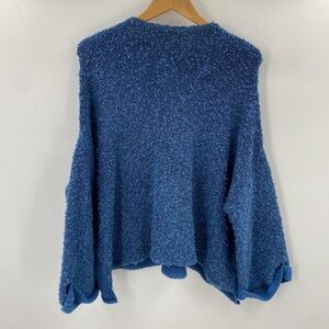 Free People Boucle Knit Round Neck Oversized Sweater Blue Size XS